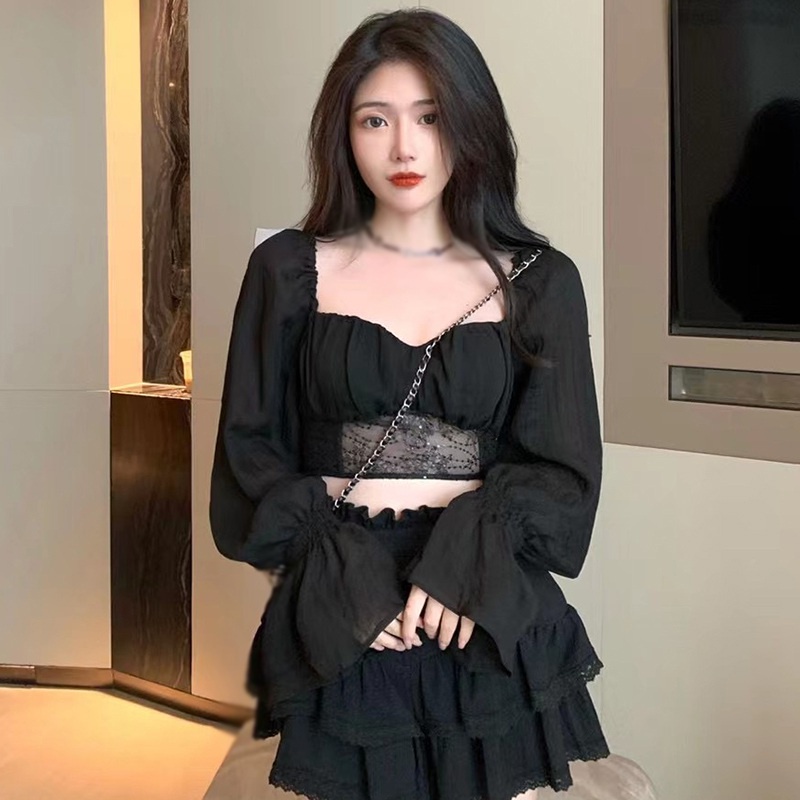 Áo kiểu croptop tay dài nhiều màu sắc tùy chọn thời trang dành cho nữ