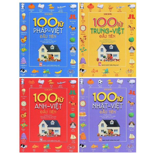 Sách- 100 từ Anh Việt + Pháp việt+ Trung việt + Nhật việt đầu tiên( Combo 4 cuốn)