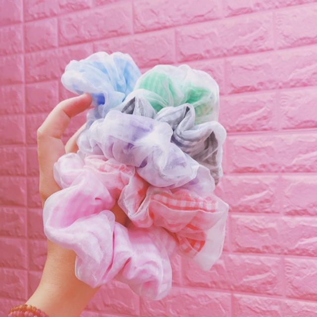 Cột tóc vải 2 lớp phối voan màu xinh - scrunchies