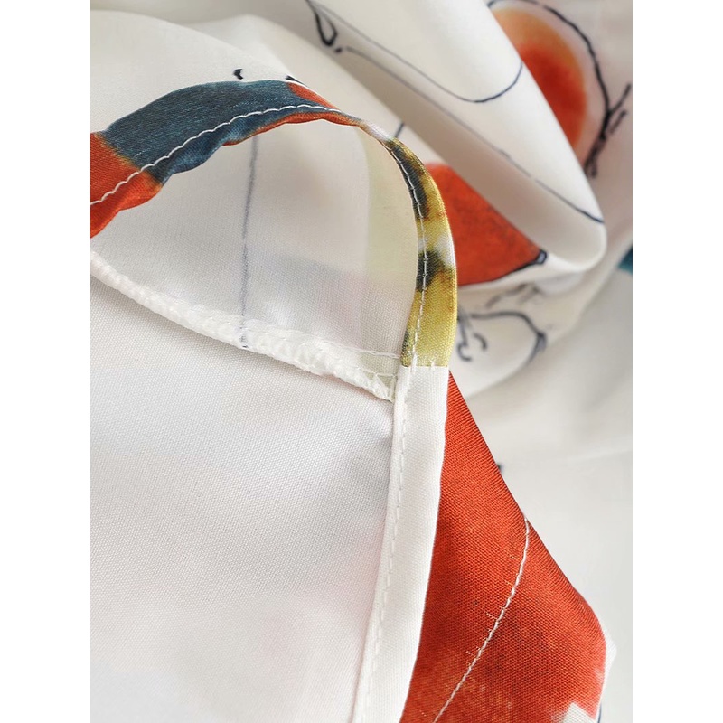 LEEVA - Áo sơ mi chiffon tay ngắn in họa tiết thời trang ngày thường cá tính cho nữ: Trắng hình