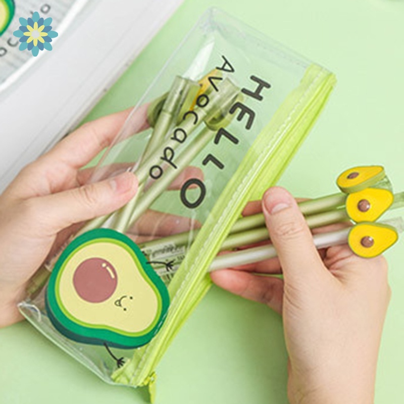 Túi Đựng Bút Bằng Pvc Trong Suốt Họa Tiết Quả Bơ Hoạt Hình Dễ Thương Cho Học Sinh