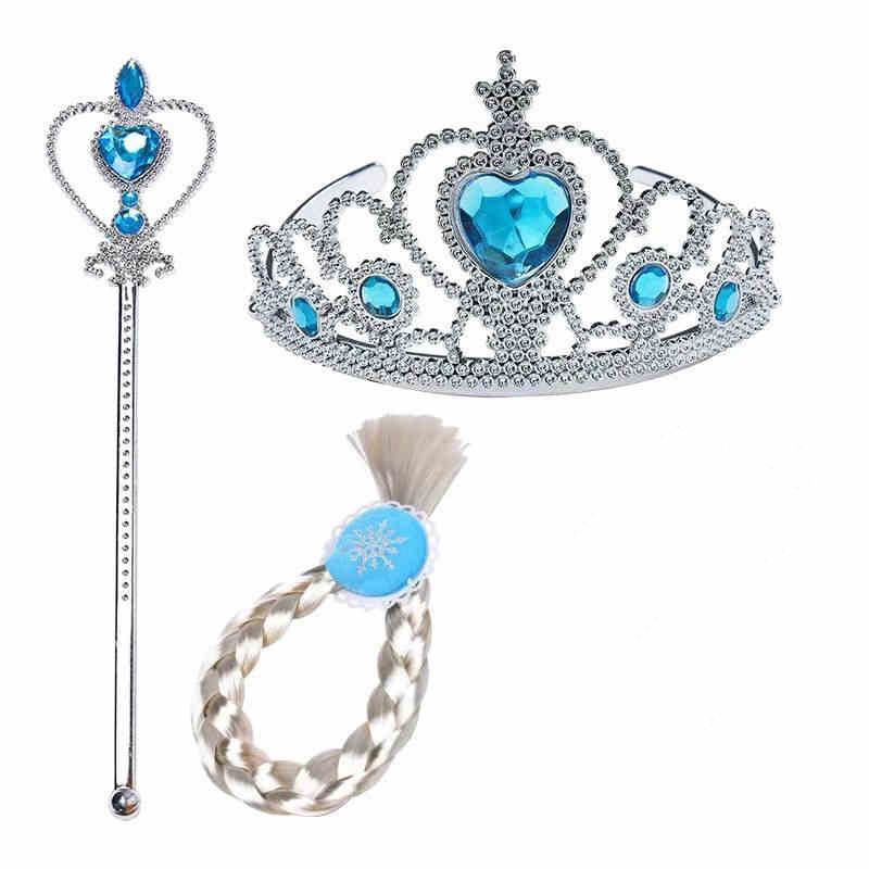 Bộ Tóc giả+Găng tay+Vương miện+Đũa phép hóa trang công chúa Elsa cho bé gái