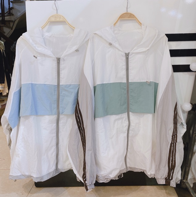 Áo Khoác gió pha màu tay 3 sọc có mũ Ulzzang styleHàng Quảng Châu