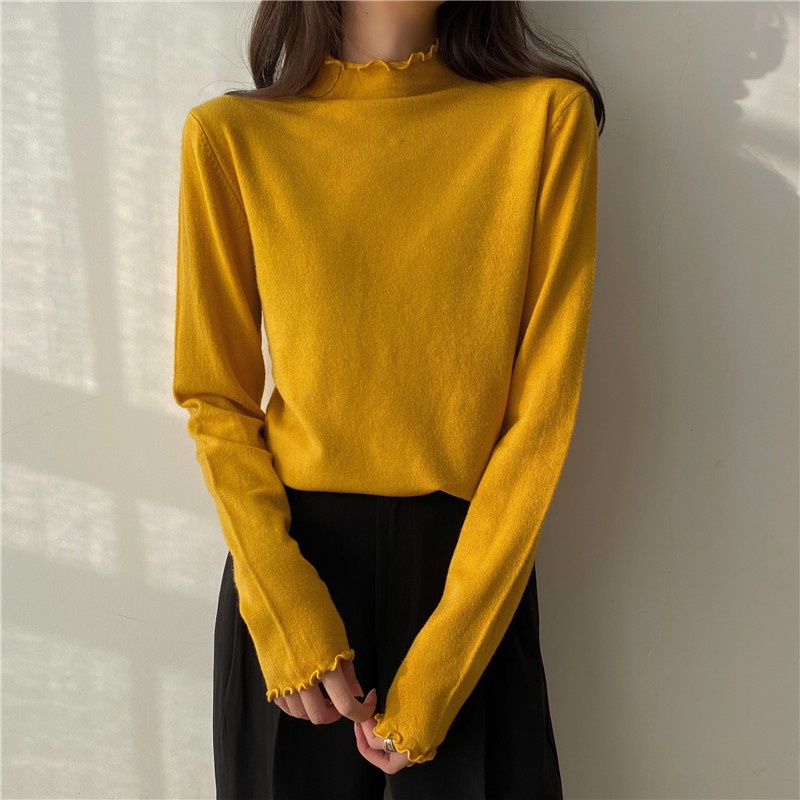 【Guimi】Áo len cổ lọ nữ Áo len dệt kim dài tay màu sắc | BigBuy360 - bigbuy360.vn