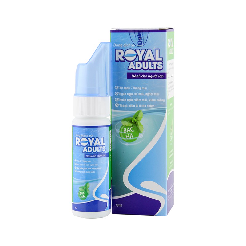 Royal Adults Tinh Dầu Bạc Hà - Dung Dịch Xịt Mũi Cho Người Lớn - Chai 70ml