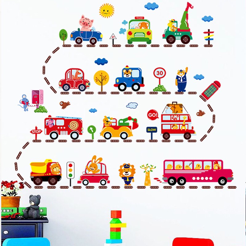 Decal giấy dán tường mẫu Phương tiện giao thông thú vui