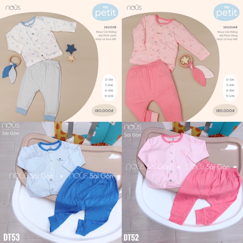 [NOUS] BỘ DÀI CÀI GIƯA CHO BÉ( 0-3m đến 9-12m)