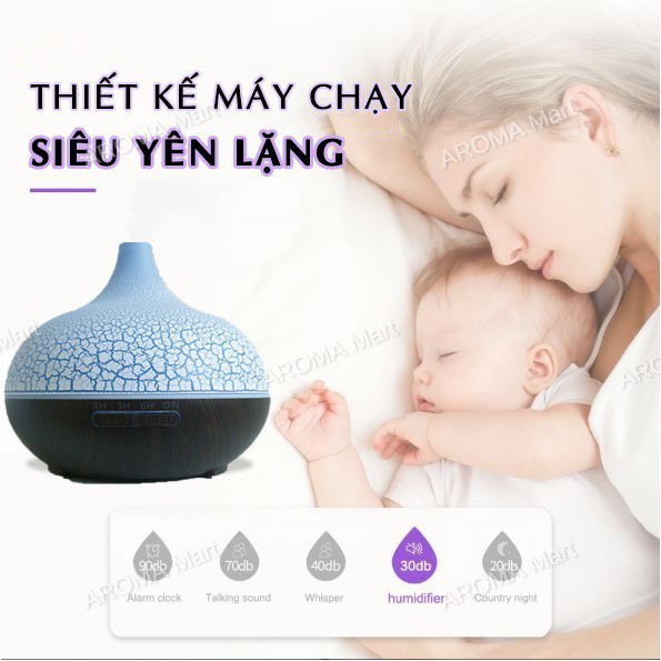 Máy Xông Tinh Dầu Bí Ngô Cổ Cao Vân Rạn cỡ lớn 550ml kèm Remote điều khiển