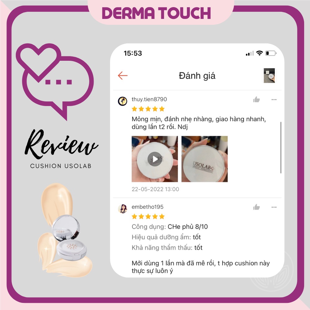 (2 lõi phấn) Cushion Usolab Recovery Balm Phấn nền phục hồi da, dưỡng da mịn, mỏng nhẹ, cho các loại da - Derma Touch