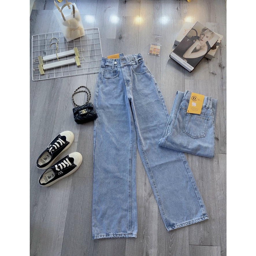 Quần baggy jean nữ ống rộng 2 nút lưng cao hàng VNXK size từ 40kg đến 55kg thời trang jean cao cấp KKSHOPFashion