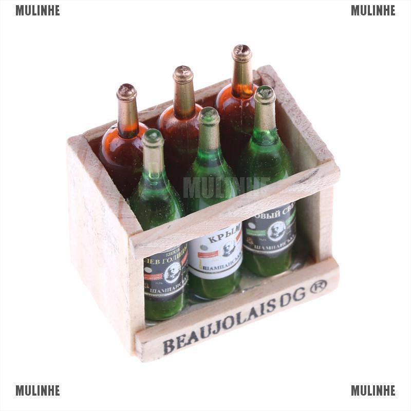 Bộ 6 Chai Rượu Mini Bằng Gỗ Trang Trí Nhà Búp Bê