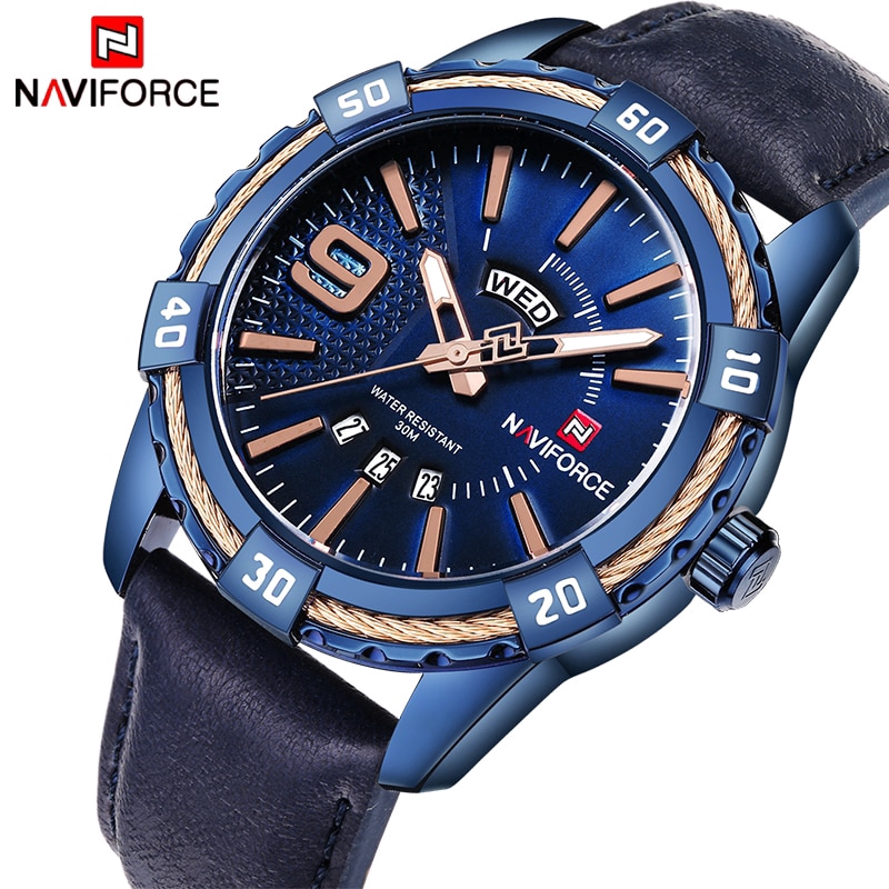 NAVIFORCE NF9117L Men Sport Fashion Leather Band Analog Quartz Watch