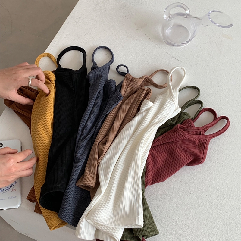 SUXI Áo dệt kim hai dây ôm dáng phong cách Hàn Quốc nữ tính
