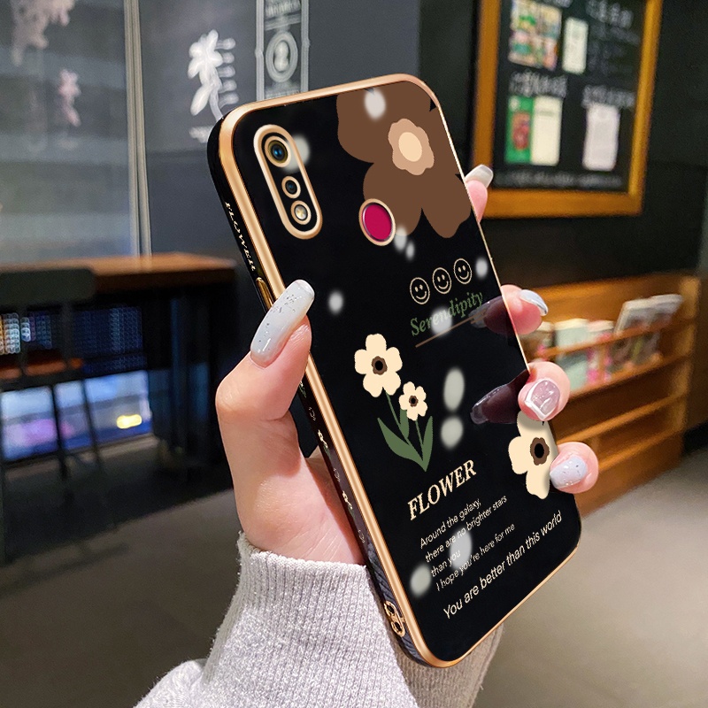 Ốp Điện Thoại Viền Vuông Mạ Điện Họa Tiết Hoa Chống Sốc Cho Realme 3 Pro 3i X Lite