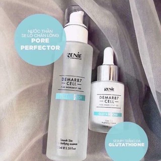 Bộ đôi dưỡng da: nước thần genie demar87 Pore Perfector và serum truyền trắng da Glutathione Genie