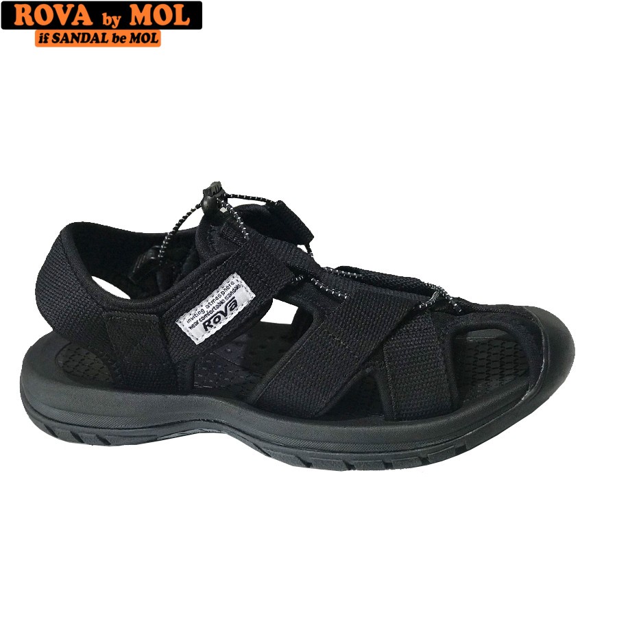 Giày sandal nam bít mũi hiệu Rova đế cao su quai dù thích hợp đi làm đi phượt đạp xe màu đen mã RV626