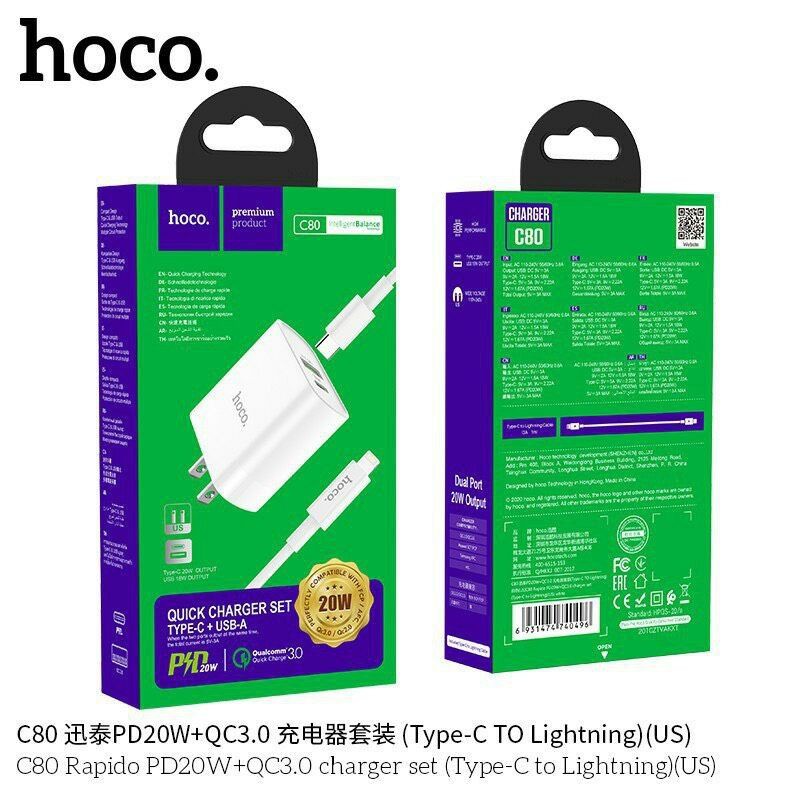 BỘ SẠC  SẠC HOCO. C80 TYPEC TO LIGHTNING