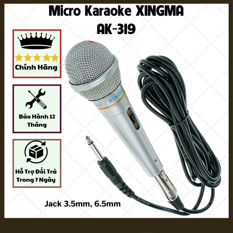 Mic Hát -Micro Karaoke XINGMA AK-319 Cao Cấp Jack 3.5 mm cắm loa cầm tay nhỏ gọn, âm thanh chất lượng kết nối loa, amply
