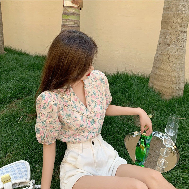 Áo sơ mi tay ngắn họa tiết hoa thời trang mùa hè cho nữ