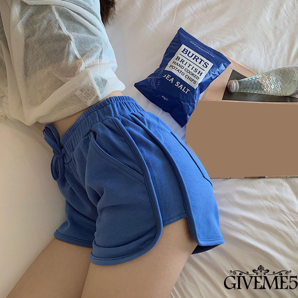 Giveme Quần Short Lưng Cao Màu Trơn Có Túi Và Dây Rút Thời Trang Mùa Hè Cho Nữ