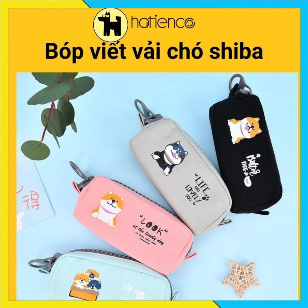 [FREESHIP] Bóp viết vải, hộp bút chú chó dây kéo zipper