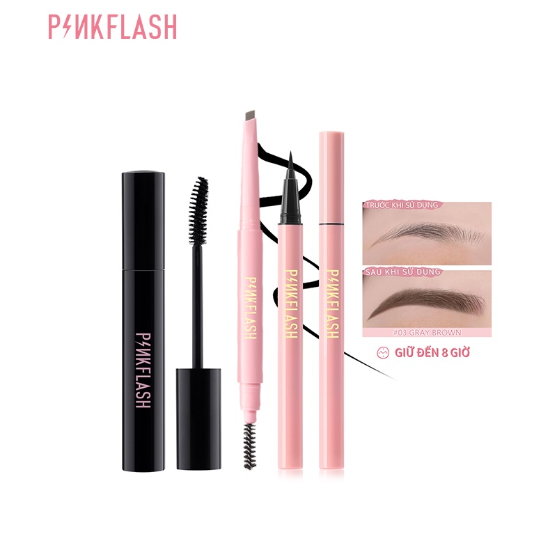 Bộ 3 mỹ phẩm trang điểm mắt PINKFLASH  có mascara/ bút kẻ mắt/ chì kẻ lông mày bền màu không thấm nước