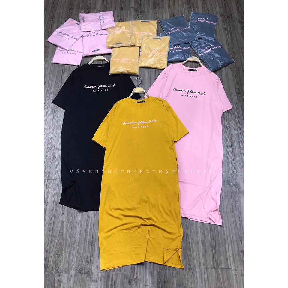 Đầm suông nữ Shynstores - váy xuông cotton in chữ cộc tay cổ tròn vải đẹp freeship | BigBuy360 - bigbuy360.vn