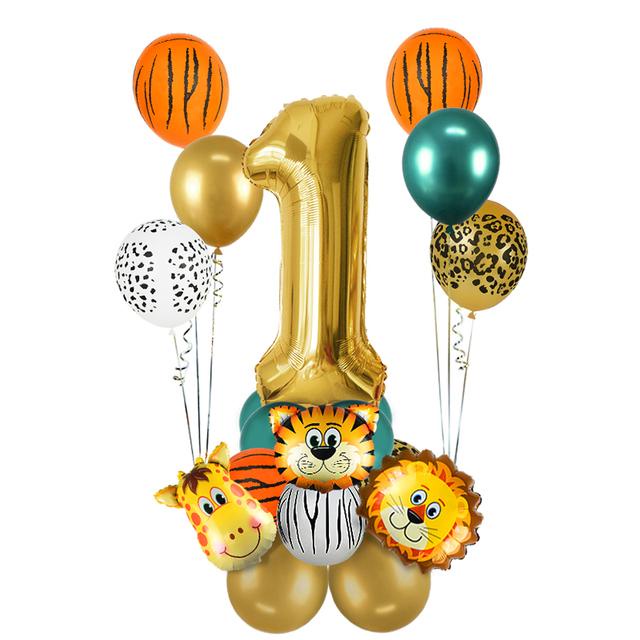 18 Cái Bóng Bay Động Vật Jungle Bộ Chrome Kim Loại Bóng Bay Cao Su 32 Inch Số Vàng Quả Cầu Cho Trẻ Em Bữa Tiệc Sinh Nhật Cho Bé Trang Trí Phòng Tắm