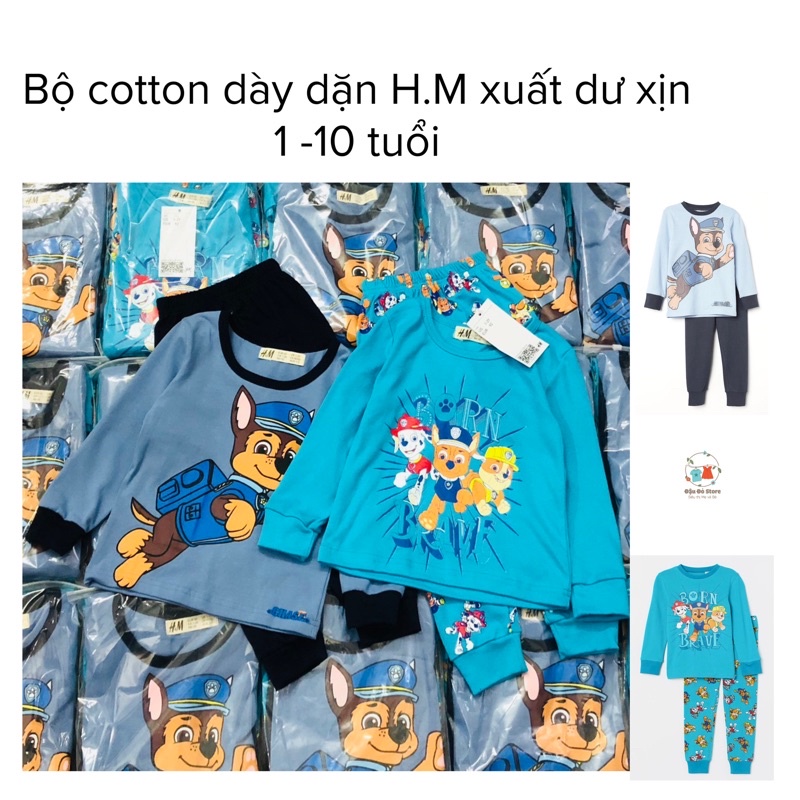 (Siêu phẩm) Bộ cotton dài tay Bé trai xuất dư xịn 1-10 tuổi in hình chú chó cứu hộ đội trưởng