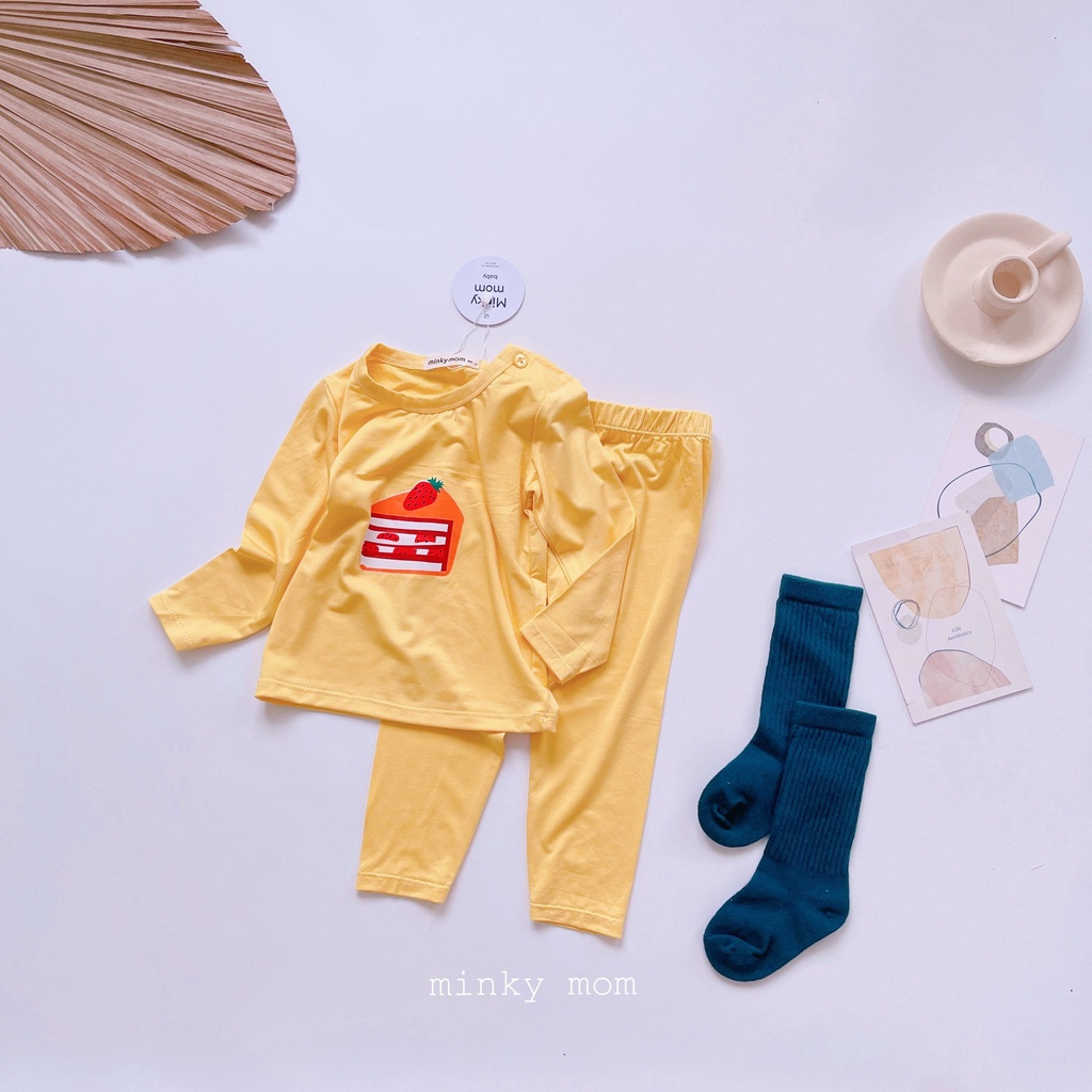 [Bé 7-32kg] Bộ Dài tay nút cài vai Minky Mom Thun Lạnh mềm mịn mát in hình cho bé trai, bé gái từ 7-32kg [ HÀNG CHUẨN ]