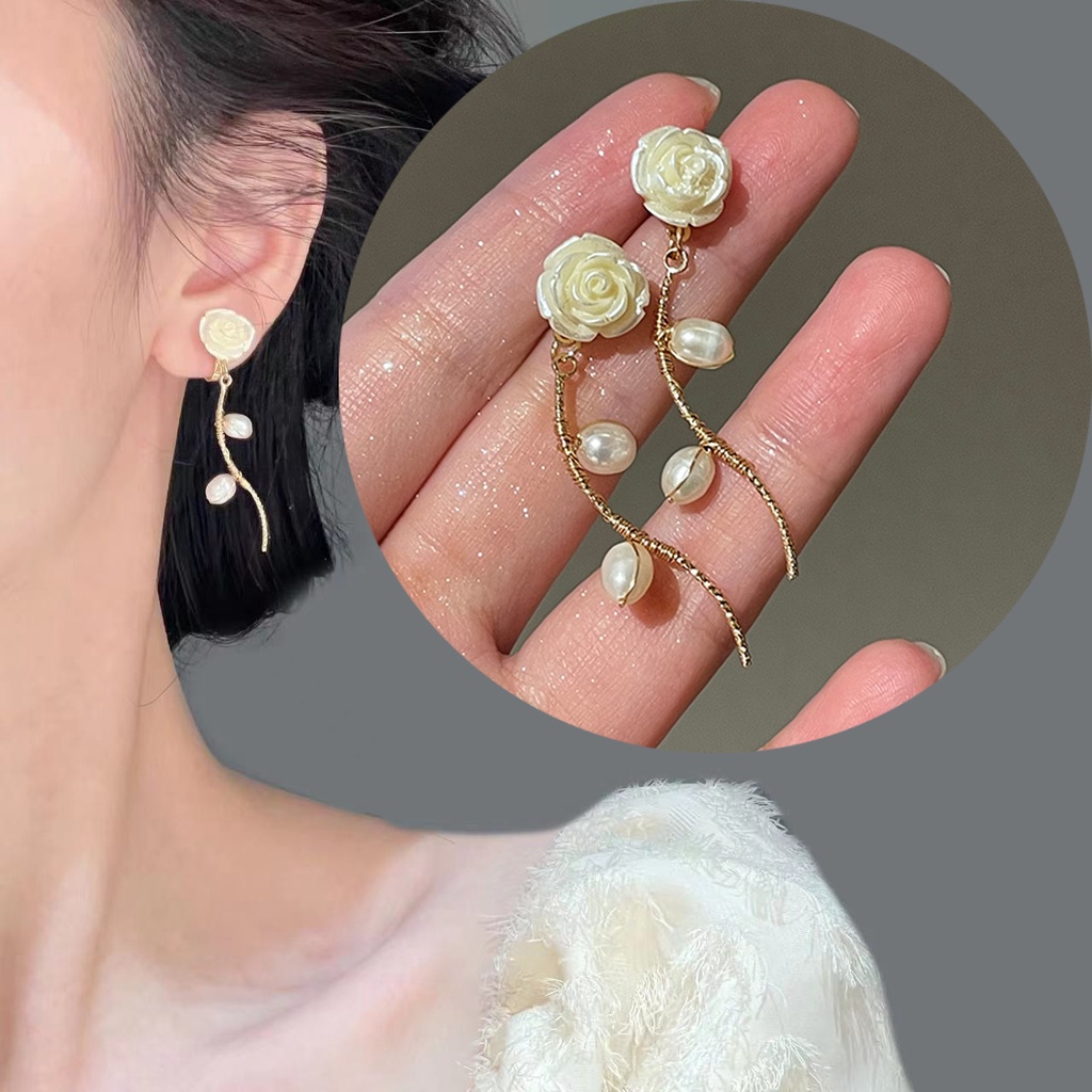 Bông Tai Mạ Bạc 925 Đính Ngọc Trai Nhân Tạo Phong Cách Retro Hàn Quốc 2022