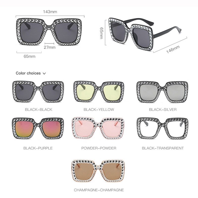 Kính Mát Samjune JH15982 Gọng Vuông Đính Đá Giả Sang Trọng Cho Nữ