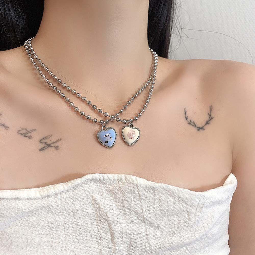 AROMA Dây Chuyền Choker Mặt Hình Thỏ / Trái Tim Phối Hạt Ngọt Ngào Dễ Thương Thời Trang Cho Nữ
