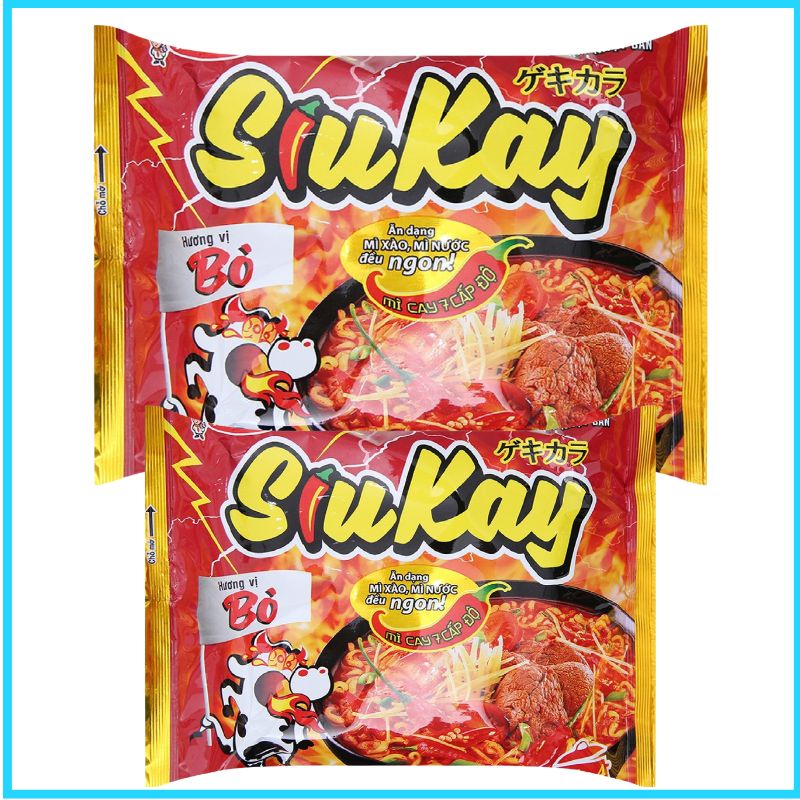 Mì Siu Kay 2 Hương Vị Hải Sản, Bò Siu Kay 7 Cấp Độ Thung24 goi1x 128g MSK01