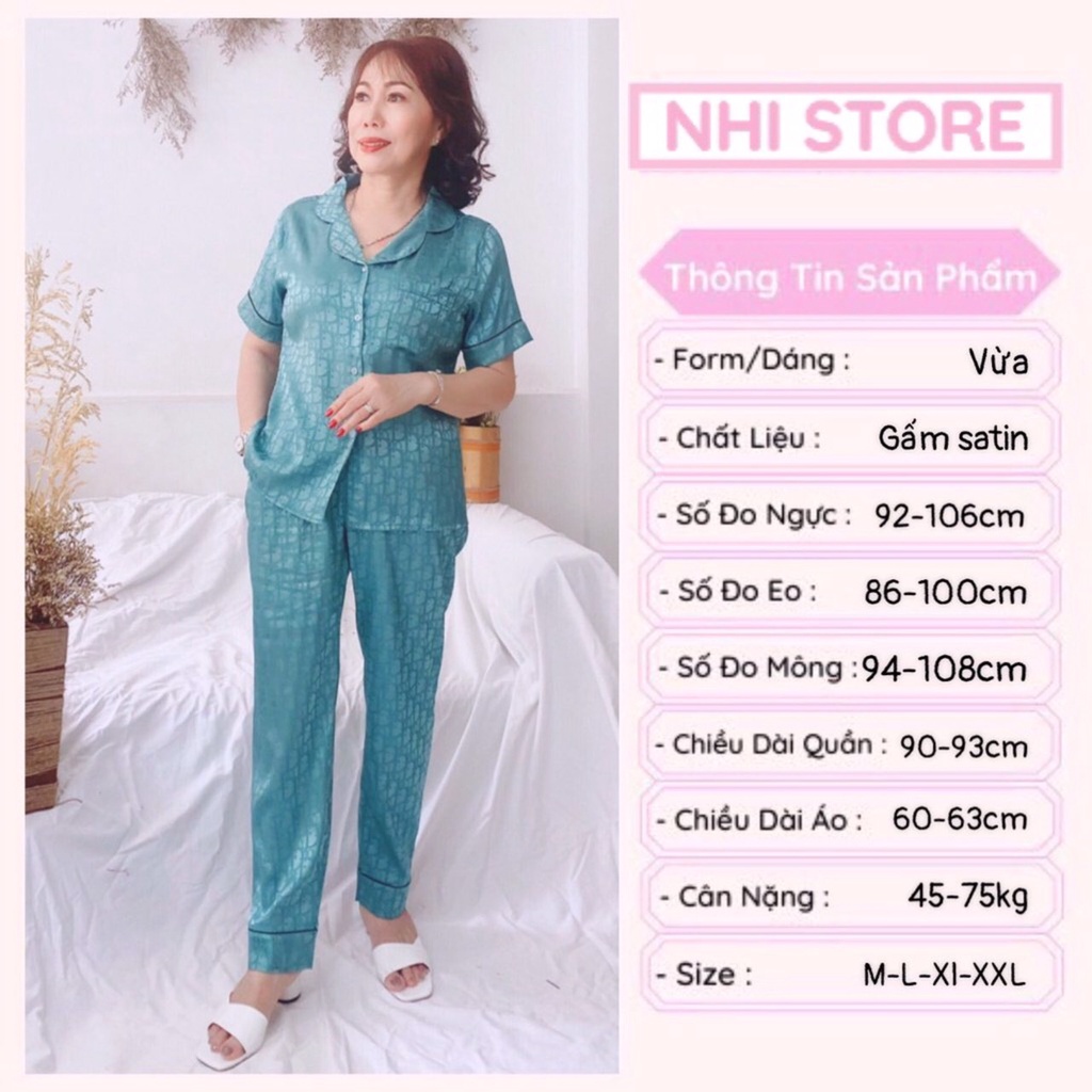[FREESHIP 50K]  Đồ Bộ Trung Niên NHISTORE Pijama Gấm Dệt Chữ Nổi Sang Trọng Tay Ngắn Có Túi Big Size 45 - 75 kg