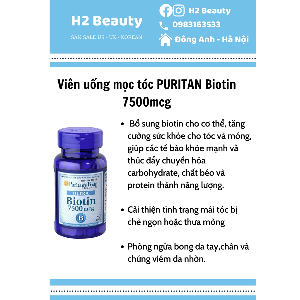 Viên uống mọc tóc PURITAN Biotin 7500mcg