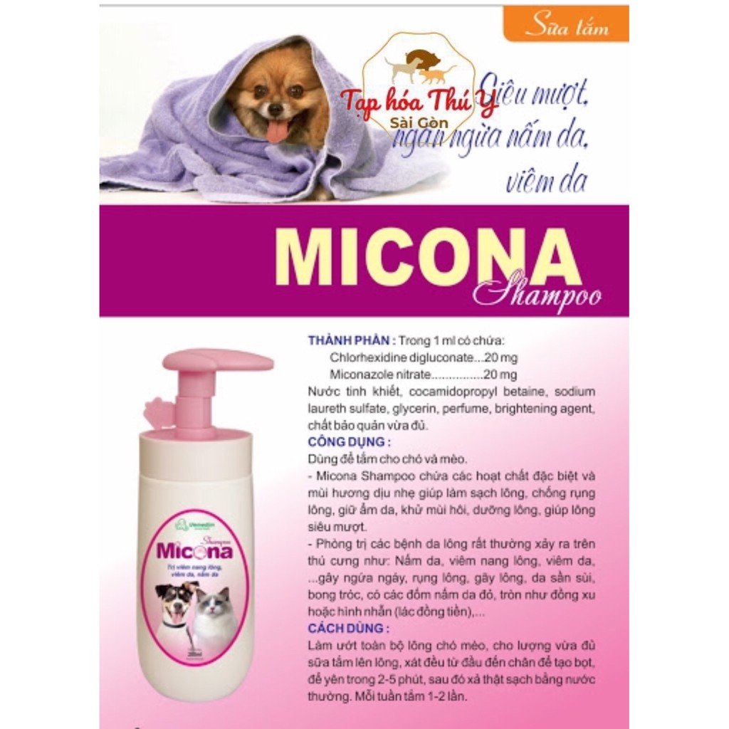 SỮA TẮM MICONA TRỊ NẤM, VIÊM DA, VIÊM NANG LÔNG CHO CHÓ, MÈO  - Tạp hóa thú y sg