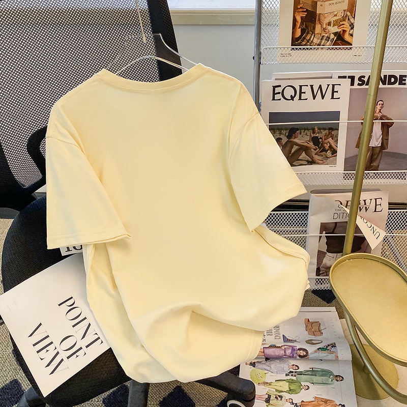 Áo thun HIIXIIVI 100% cotton tay ngắn cổ tròn in hình thời trang mùa hè phong cách Hàn Quốc dành cho nữ 2022