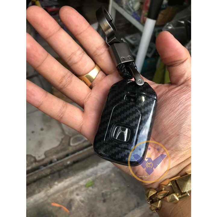 Ốp móc chìa khóa cacbon cao cấp xe Honda City, Civic, CRV bản 3 nút bấm-kèm móc khóa
