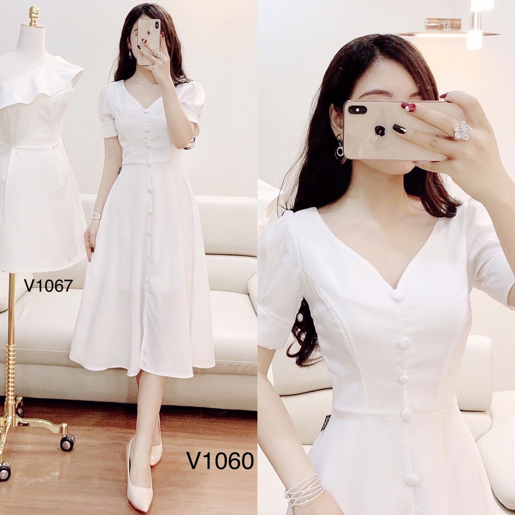 [ xả kho ] MiD Đầm trắng cổ tim hàng thiết kế V1060 Mie Design ảnh thật
