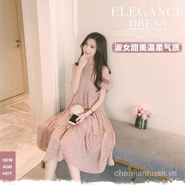 váy bầu dự tiệc hoa nhí 2 dây Thai Sản 2021Mới Mùa Hè Thời Trang Mẹ Triều Chiffon Hàn Quốc Nhỏ Chấm Bi Mùa Hè Cho Phụ Nữ Mang Thai