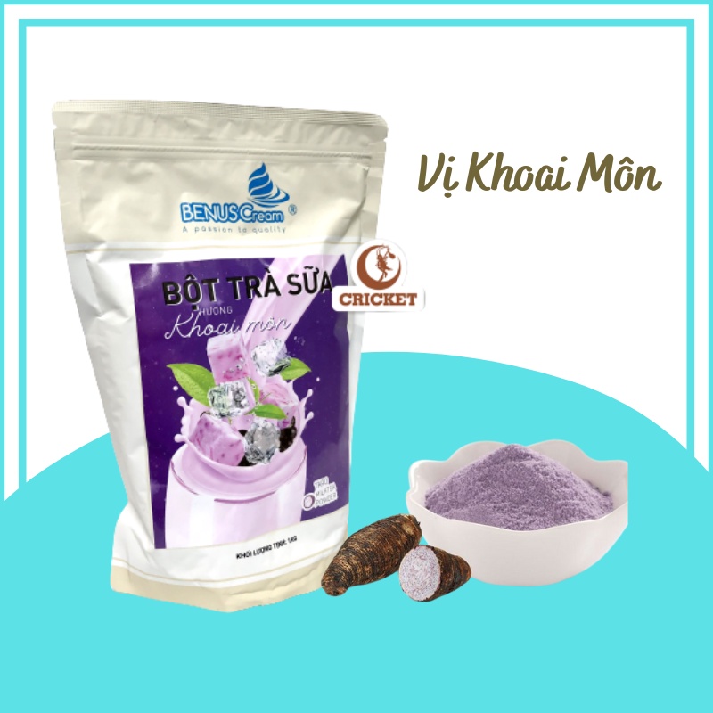 Bột Trà Sữa Benus Cream Hương Dâu, Kiwi, Khoai Môn, Việt Quất - Túi 1kg, bột trà sữa pha sẵn thơm ngon tiện lợi