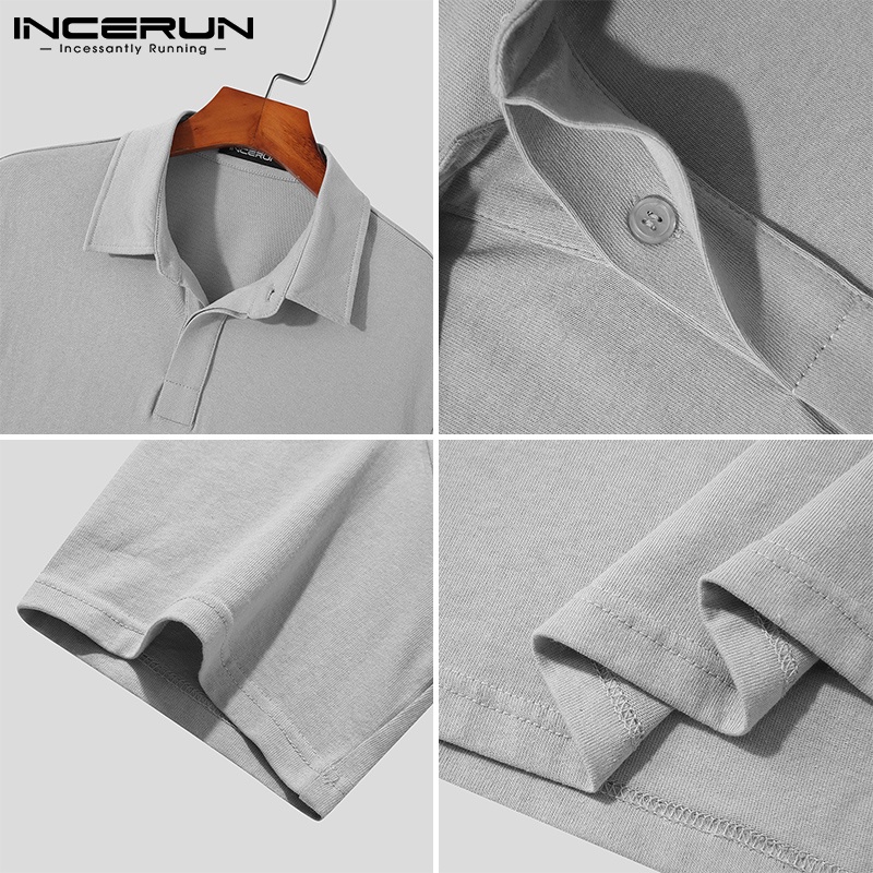 Áo thun polo INCERUN tay ngắn màu trơn 3 tùy chọn đơn giản cho nam
