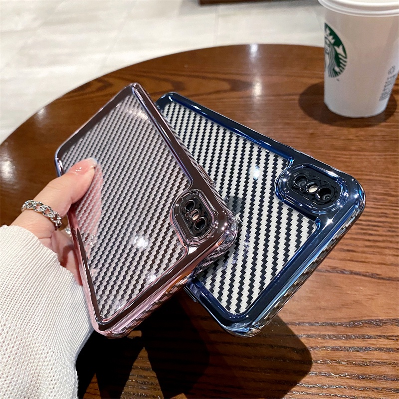 Ốp Điện Thoại Mềm Trong Suốt Kiểu Vuông Mạ Điện Họa Tiết Kẻ Sọc Cho iPhone X XR XS MAX 7 8 Plus SE 2020 2022