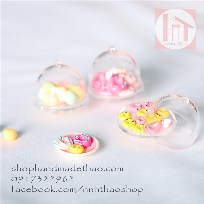 Miniature trang trí mô hình, dollhouse_Khay đựng bánh kèm nắp đậy