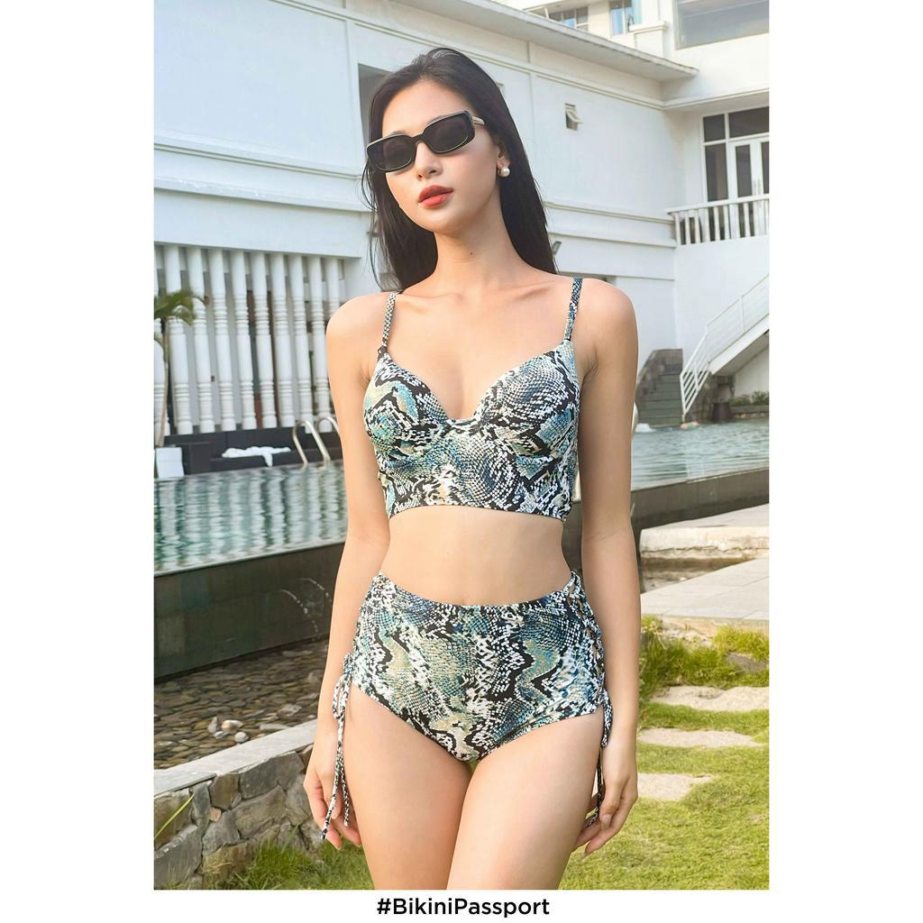 Đồ bơi Nữ BIKINI PASSPORT kiểu Lưng cao áo gọng tam giác đan dây - màu Da rắn - BS445_DR
