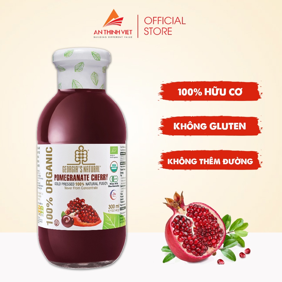 Nước Ép Lạnh 100% Hữu Cơ Trái Lựu & Anh Đào - Pomegranate & Cherry Juice - Georgia's Natural - 300ml