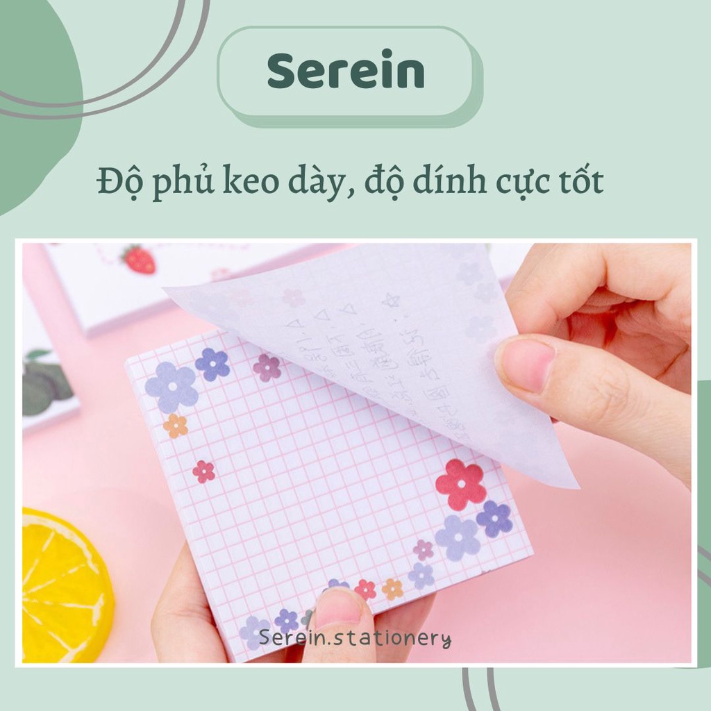 Set giấy note hoa quả 80 tờ cute SEREIN, set giấy ghi chú dễ thương văn phòng phẩm phong cách Hàn Quốc