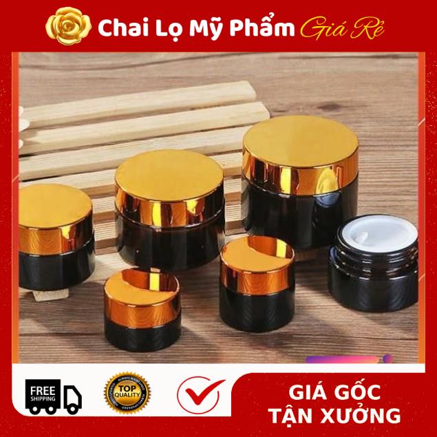 Hủ Đựng Kem ❤ RẺ VÔ ĐỊCH ❤ Hũ Chiết Kem Thủy Tinh Nâu 5g,10g Nắp Vàng , Bạc , Hũ lọ chiết mỹ phẩm , phụ kiện du lịch