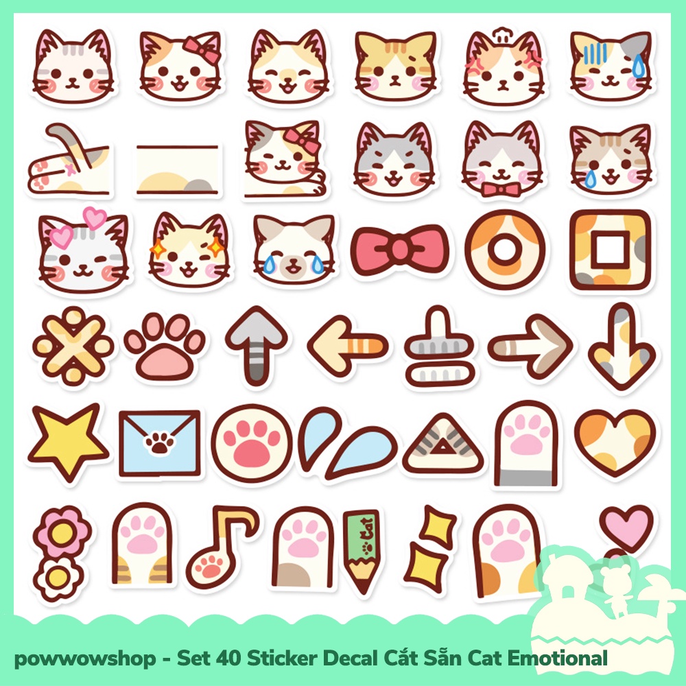 [Sẵn VN - Hỏa Tốc] Set 40 Sticker Mini Decal Dán Trang Trí Vật Dụng Mẫu Cute Cat Emotional
